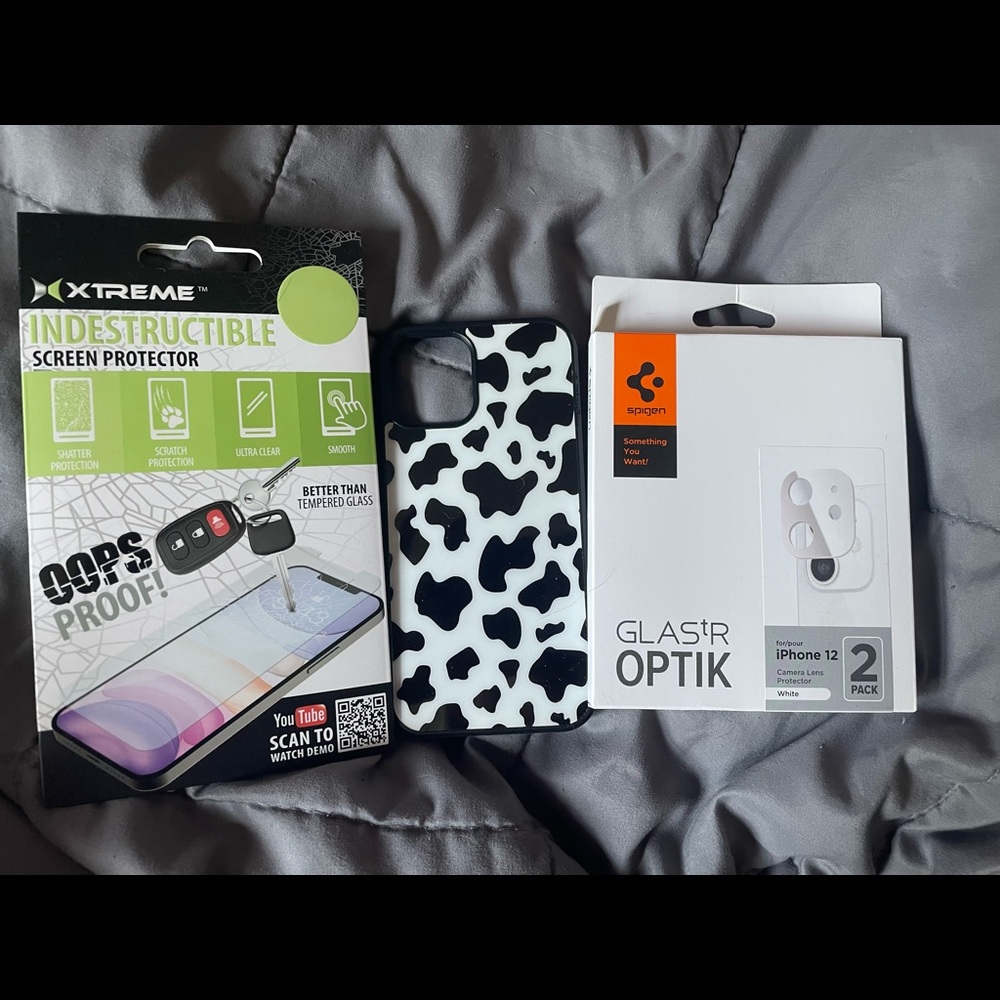 iphone 12 phone case, screen protector, and camera lens protector